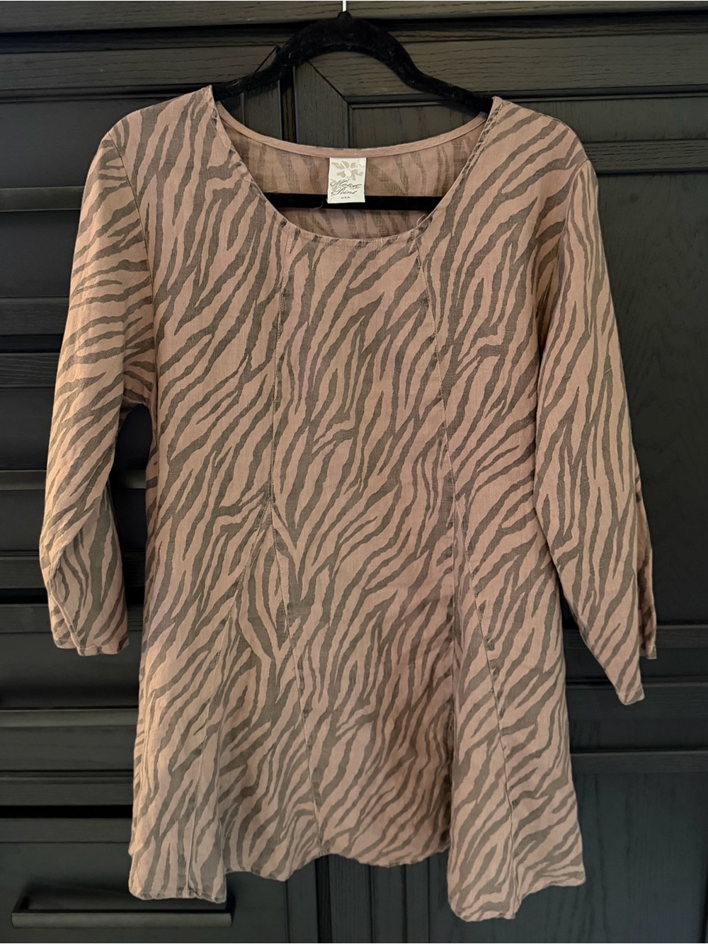 Vintage Match Point 100% Linen Zebra Print Tunic
